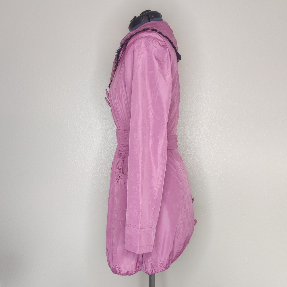 Pink Butterfly Pattern Ruffle Accent Winter Coat - Picture 2 of 16